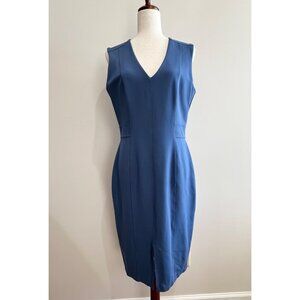 White House Black Market Pencil Dress Womens 8 Blue V-Neck Sleeveless Stretch